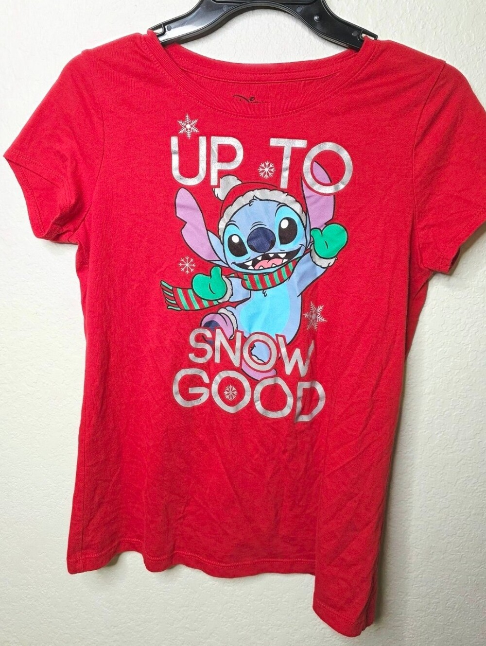 Disney Red Stitch "Up To Snow Good" Holiday Graphic Tee Kids Size 18